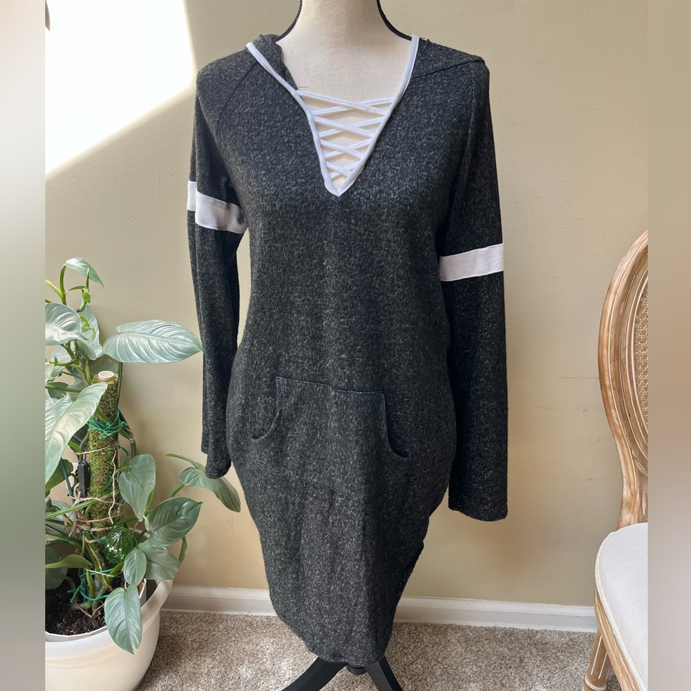 NWT Derek Heart Cozy Charcoal Fleece Hoodie Dress - Picture 8 of 8